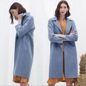 Simple Retro Heather Blue Wool Blend Long Coat